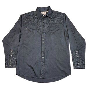 Scully Western Embroidered Flora Flowers Black Button-Up Shirt Medium